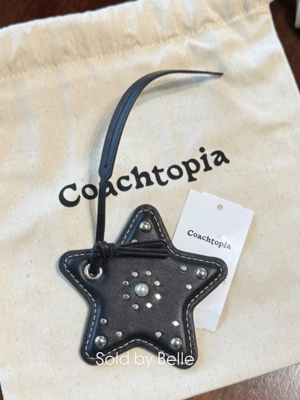 NWT Coach Star Bag Charm Leather Polished Rivets